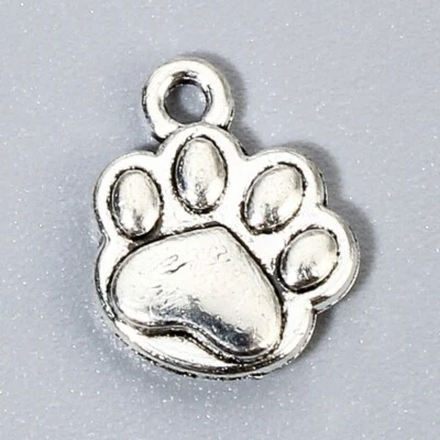 QWYRKY CRAFTS Tibetan Silver Paw Charms Cat Dog Animal Print Memorial 12mm x 10mm 10pcs C578