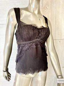 VINTAGE Founded In 1999 ELIET AGARI BLACK SILK TOP CORSET BUILD IN BRA SMALL SIZ - Picture 1 of 24