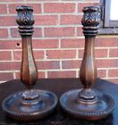 Edwardian antique Arts Crafts solid carved oak Liberty style table candlesticks