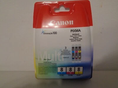 Canon PIXMA Multi pack 13ml x 3 CLI-8C CLI-8M CLI-8Y ChromaLife 100 New - Image 1 of 4