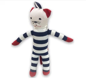 Under The Nile Scrappy Cat Blue & White Stuffed Animal Plush Organic Cotton - Picture 1 of 3