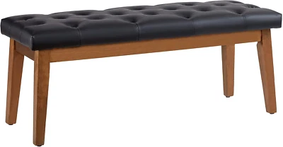 Entryway Bench, Black Leather, Solid Wood, Durable and Wear-Resistant - Image 1 of 4