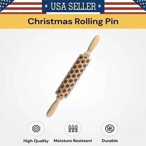 Christmas Rolling Pin Xmas Snow Engraved Carved Wood Embossing Baking - Picture 1 of 3