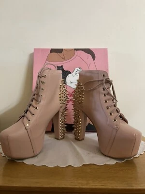 Havana  Jeffrey Campell Nude Leather Spike Platform Boots Lace Up Size 9 (40) - Image 1 of 4