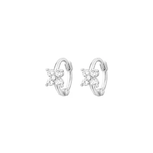 Sterling Silver Mini Hoop CZ Flower Motif Star Huggie Hinged Earrings 6mm - Picture 1 of 10