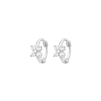 Argento Sterling Mini Cerchio Zirconi Fiore Motivo Stella Stretto Orecchini 6mm - Immagine 1 di 4