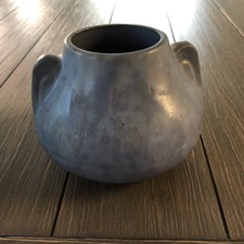 Brush McCoy Art Pottery Blue Vellum Ear Handle 4 3/4" Squat Vase 1930's