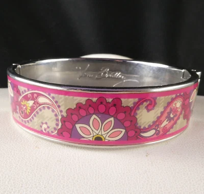 Pretty Pink Vera Bradley Floral Motif Hinged Bangle Bracelet Silver Tone - Image 1 of 4
