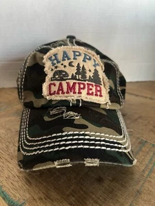 Happy Camper Camo Hat Green Hat Adjustable Adult Size Kbethos Hat Baseball Cap - Picture 1 of 15