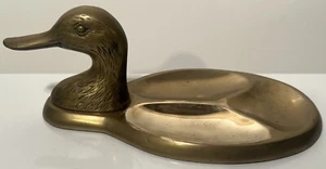 Vintage Brass Duck Trinket Jewelry Coin Key Dish Change Heavy MCM 10.75 Inches - Picture 1 of 9
