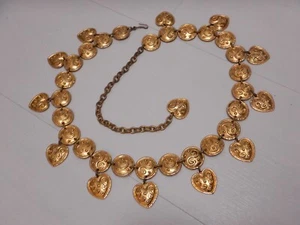 EDOUARD RAMBAUD PARIS BELT gold medallion disk heart chain link concho XS S B5 - Picture 1 of 5