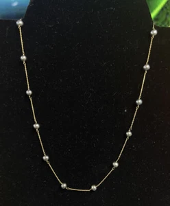 14k Yellow Gold Black Pearl Cultured Necklace 16 1/2" - Picture 1 of 9