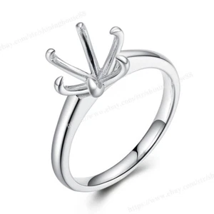 Solitaire Sterling Silver 925 Ring Empty Semi Mount Round 8mm to 8.5mm Six Prong - Picture 1 of 10