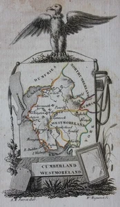 Uncommon original antique map ENGLAND, CUMBERLAND, WESTMORELAND, Perrot,1823 - Picture 1 of 2