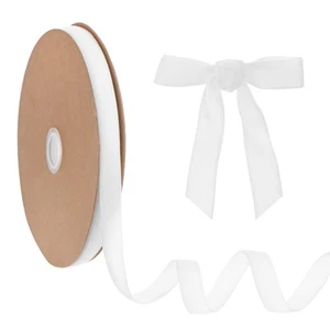 Thin Velvet Ribbon, 0.625'' 25 Yards Single Side Christmas Ribbon [White] - Picture 1 of 7