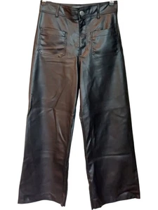 ZARA Women's Faux Leather Black Wide-Leg Trousers UK Size 26 - Picture 1 of 10