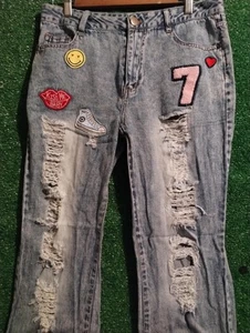 Love Tree Girls Jeans Size Large 16" wide 38" top to bottom 27" inseam Kiss Me - Picture 1 of 5