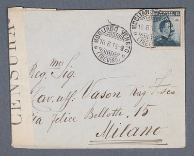 MayfairStamps Italy 1915 Mogliano Veneto Censored to Milan Cover aau_63805 - Image 1 of 2