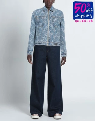 RRP€690 VERSACE JEANS COUTURE Denim Jacket IT44 US8 UK12 L Blue Logo - Imagem 1 de 4