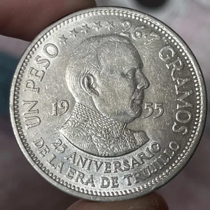 Dominican Republic Coins: 1955 AU/BU Trujillo Silver 1 Peso - Picture 1 of 2