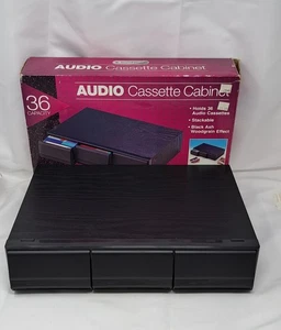 Vintage Strand-Profile Audio Cassette Cabinet 36 Capacity Black Ash Woodgrain 3 - Picture 1 of 7
