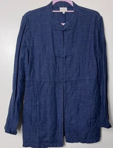 Chaqueta de mezclilla estilo chino 100 % lino azul oscuro este talla UK 12 cierres de rana - Imagen 1 de 4