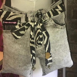 Ladies Handbag Upcycled Denim Jeans Grey Zebra Print Belt Girls Handmade - Picture 1 of 4
