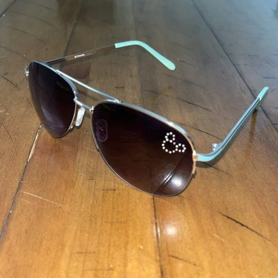 Disney Sunglasses Womens Teal Arms Metal Silver Frame Mickey Mouse Rhinestones - Image 1 of 4