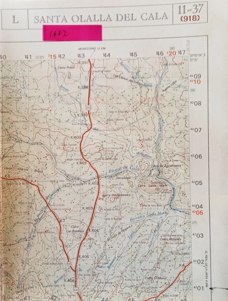 MAPA TOPOGRAFICO "SANTA OLALLA DEL CALA" 11-37 (818) ESCALA 1:50000 # 1682 - Imagen 1 de 1