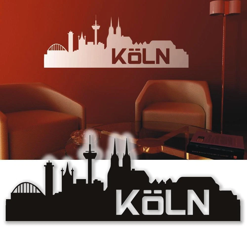 Wandtattoo Köln Skyline - Graue Stadt-Collage Mit Dom, 140x33cm, Selbstklebend & Abziehbar