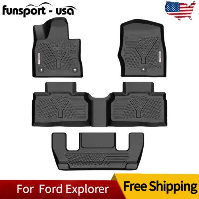 Floor Mats for 2020-2025 Ford Explorer 6 Passenger All Weather 3 Row TPE Liners - Image 1 of 4