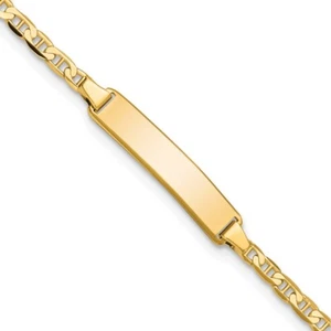 14k Yellow Gold Flat Anchor Link ID Bracelet 6" Gift for Mother - Picture 1 of 4