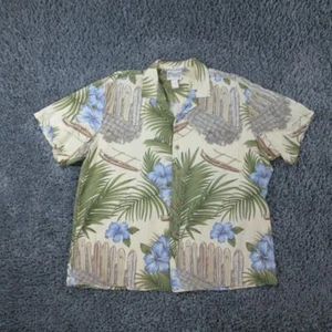 Diamond Head Shirt Mens XL Cream Green Floral Hawaiian Beach Hibiscus Vintage - Picture 1 of 9