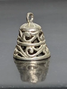 Vintage Sterling Silver 925 Scroll Work 3D Ringing Movable Bell Charm Pendant - Picture 1 of 7