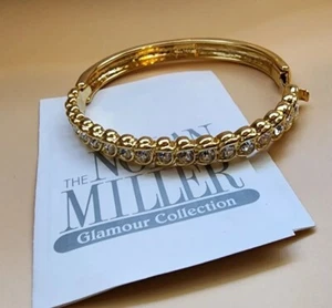 VTG Nolan Miller Goldtone Rhinestone Studded Tennis Bracelet Cuff - Foto 1 di 5