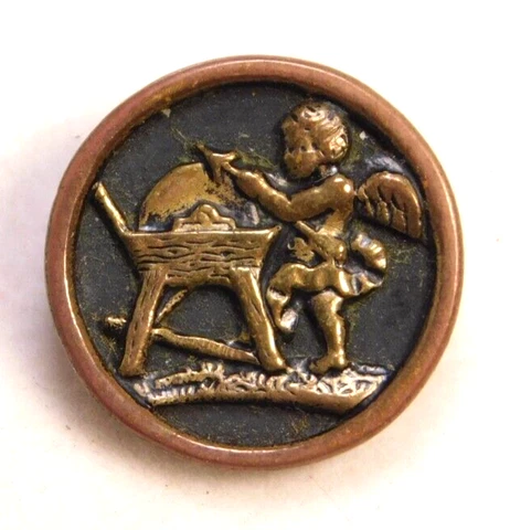SMALL Antique Vtg Picture BUTTON Cupid w His Arrows  NICE Cover