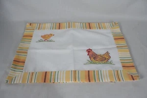  SET OF 4 LINEN HEN AND CHICK THEMED WITH 2" STRIPED BORDERED PLACEMATS NEW - Picture 1 of 3