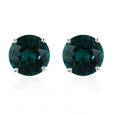 Gorgeous!! Simulated Green Crystal Solitaire Stud Earrings Sterling Silver - Image 1 of 4
