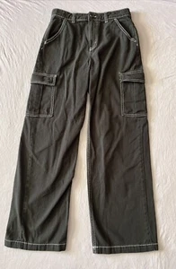 Divided H&M Black White Stitch Skate Baggy Cargo Pants Size 6 Pockets - Picture 1 of 7