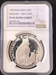 Bulgaria 1990 25 Leva Endangered Wild Animals Lynx NGC PF64 Ultra Cameo - Picture 1 of 4