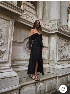 Self Portrait Black Polka Dot Jacquard Off the Shoulder Midi Dress - Image 1 of 4