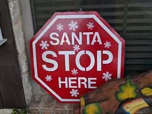 Santa Stop Here Outdoor Sign, Fun Metal Christmas Sign Decor, Large Metal Signs - Picture 1 of 7