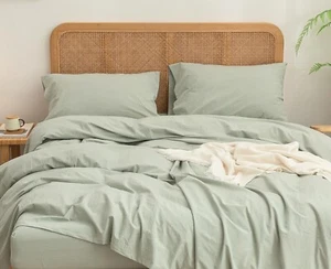 Juego de Sábanas BESTOUCH, 100% Algodón Lavado Lino, 4 Piezas Ropa de Cama, Verde Salvia, King - Imagen 1 de 4