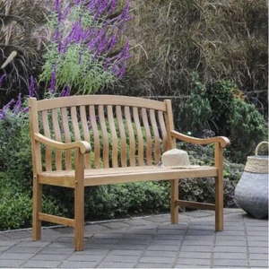 Teak Wood Out Door Bench Seat Patio Porch Garden Durable Sturdy Heavy Arm Rest - Picture 1 of 6