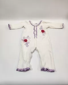 Babies R Us Romper Girls Sleeper 12 Month Cotton Long Sleeve Ivory Roses Cotton - Picture 1 of 9