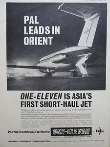 12/1964 PUB BRITISH AIRCRAFT BAC ONE-ELEVEN AIRLINER PAL PHILIPPINE AIRLINES AD - Bild 1 von 1