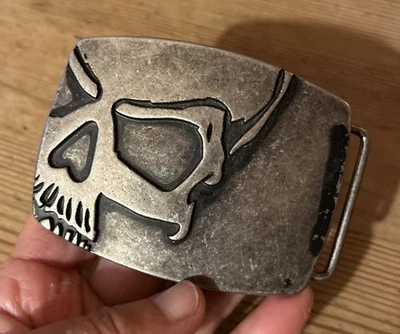 De colección Tono Peltre Hebilla Cinturón Calavera Motociclista Motocicleta Western Punk Plateado Antiguo Foto 1 de 4