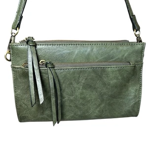 JOY SUSAN Handtasche Schultertasche olivgrün Fransen veganes Leder doppelte Reißverschlusstaschen - Bild 1 von 14