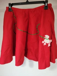 Hand Sewn Red Poodle Embroidered Skirt Short Version 28" Waist - Picture 1 of 4