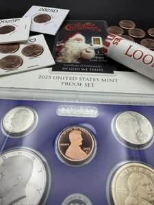 2025 Proof Set W/ 2025-S Cent, 2025-P Roll, P&D BU Cents + Gold Bar Xmas Gift! - Picture 1 of 4